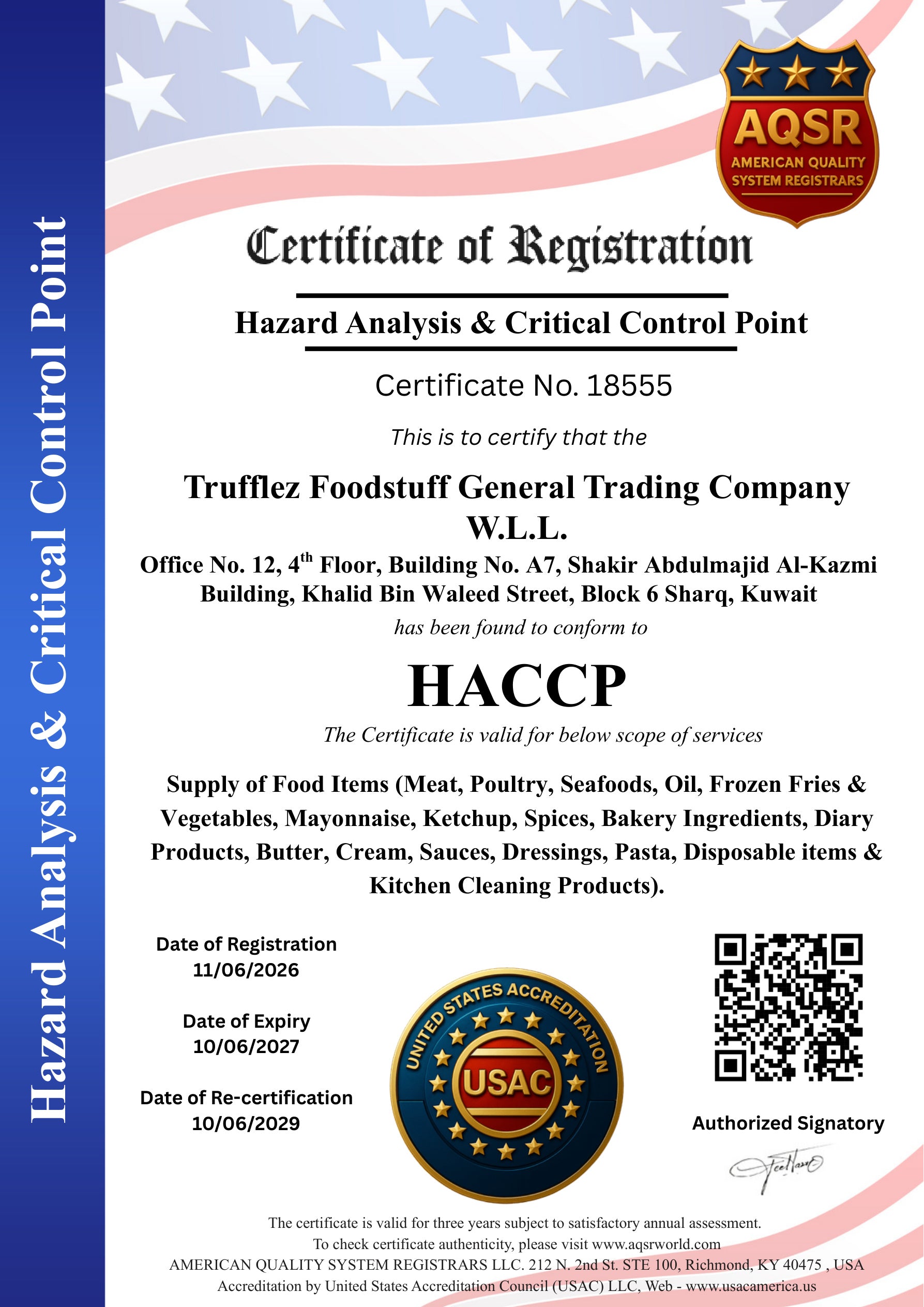 Trufflez HACCP Hazard Analysis and Critical Control Point certification